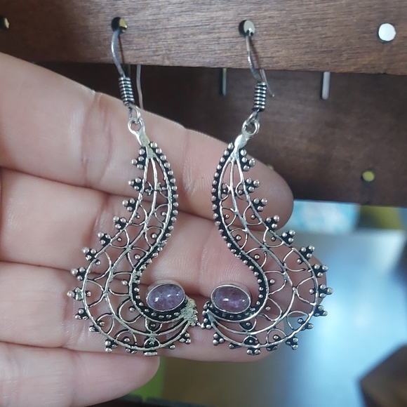Ornate Amethyst Statement Earrings - Picture 2 of 5